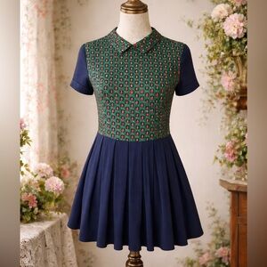 Opening Ceremony Silk Embroidered, Pleated Skater Style, Peter Pan Collar Dress